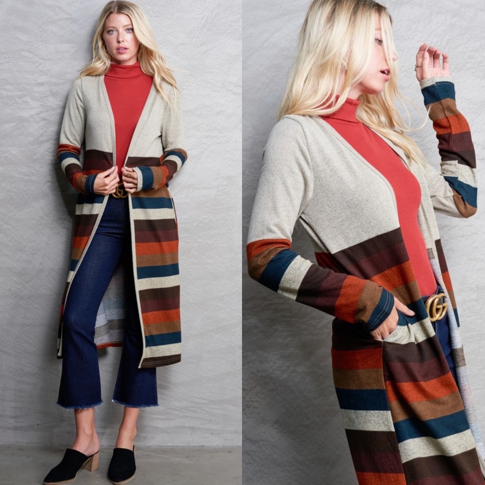 LAST1️⃣Long Multicolor Cardigan Pocket Cardigan - Picture 5 of 8